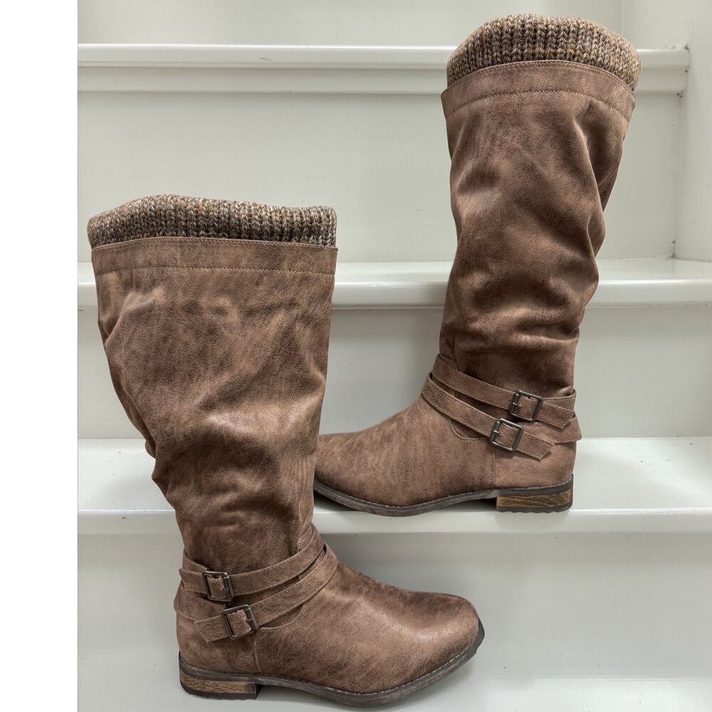 Torrid 10W Wide Width & Calf Brown Slouch Faux Suede Sweater Trim Knee Boots New
